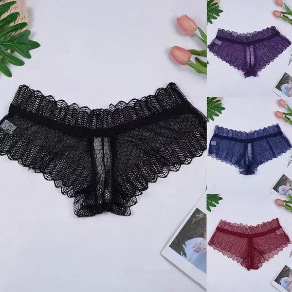 Breathable Lace Up Underwear Panties - Wine Red