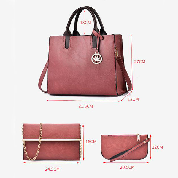 3 Pieces Zip Closure Large Capacity Women's Bag Set - Black