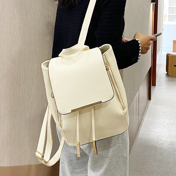 Best Quality Pu Leather Magnetic Closure Simple Backpack - Cream White