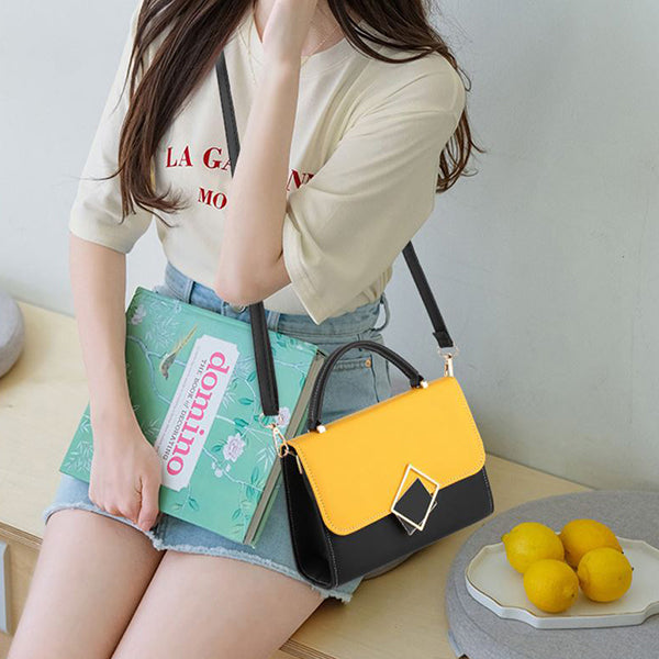 Girls Fashion Color Contrast Small Messenger Bag - Yellow Black - Shop N Save