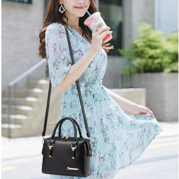 Women Elegant Floral Embroidered Fashion Handbag - Black