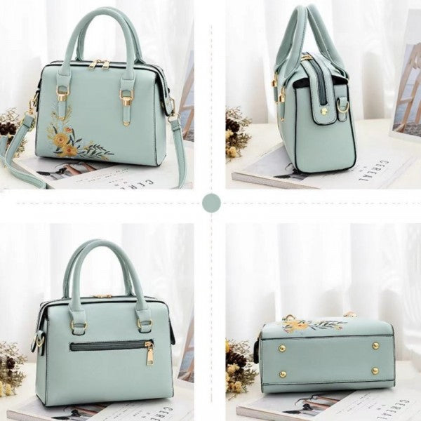 Women Elegant Floral Embroidered Fashion Handbag - Black