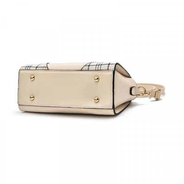 Women Stylish Metal Handle Stripped Handbag - Black - Shop N Save