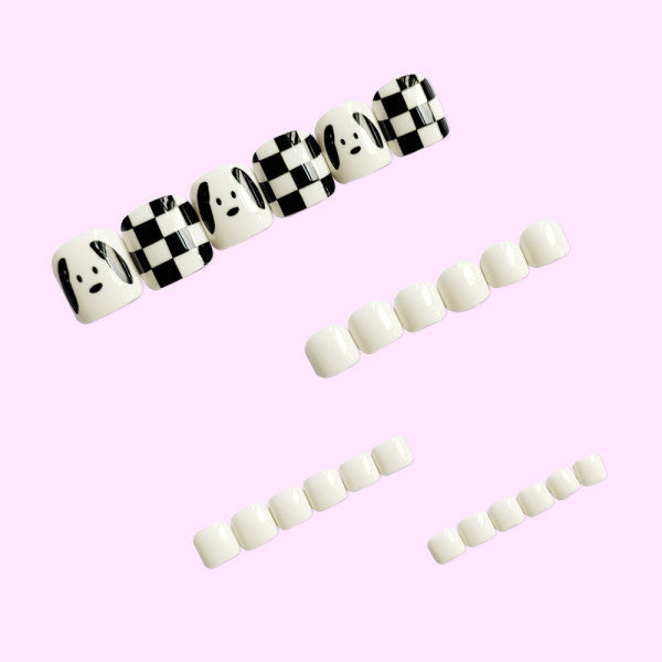 24 Pieces Girls Removable Cute Feet Nails Set With Glue - Black & White - Shop N Save