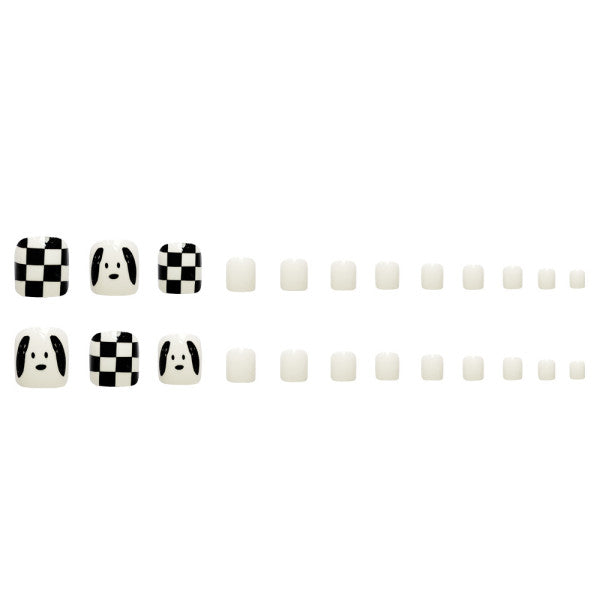 24 Pieces Girls Removable Cute Feet Nails Set With Glue - Black & White - Shop N Save