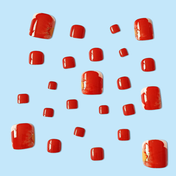 24 Pieces Women Pure Color Feet Nails Set With Glue - Red - Shop N Save