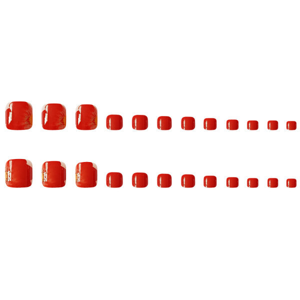 24 Pieces Women Pure Color Feet Nails Set With Glue - Red - Shop N Save