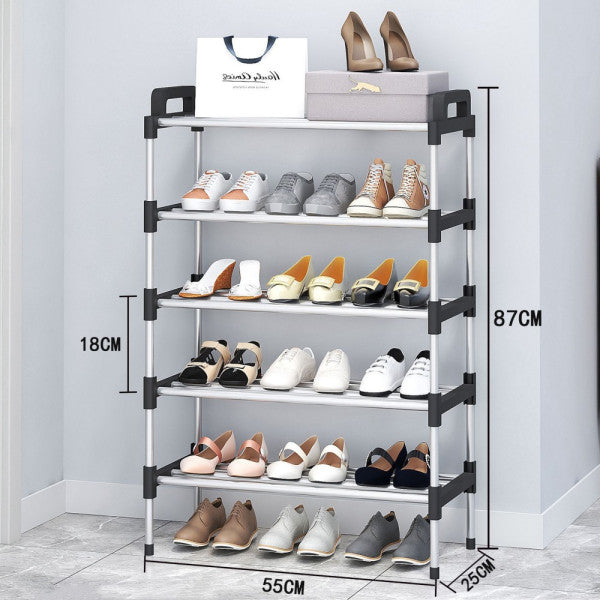 Five Layer Stainless Steel Easy Assembling Shoe Storage Rack - Black Silver - Shop N Save