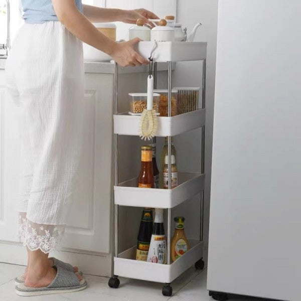 4 Tier Multifunction Plastic Shelving Rack With Wheels - Shop N Save