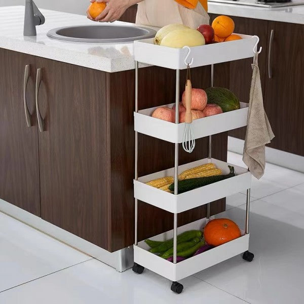 4 Tier Multifunction Plastic Shelving Rack With Wheels - Shop N Save