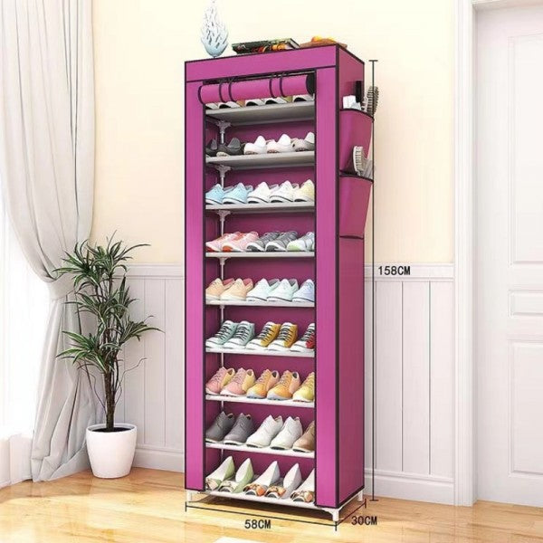 9 Layer Simple Dustproof Storage Shoe Cabinet Rack - Wine Red - Shop N Save