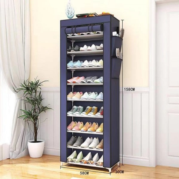 9 Layer Simple Dustproof Storage Shoe Cabinet Rack - Blue - Shop N Save