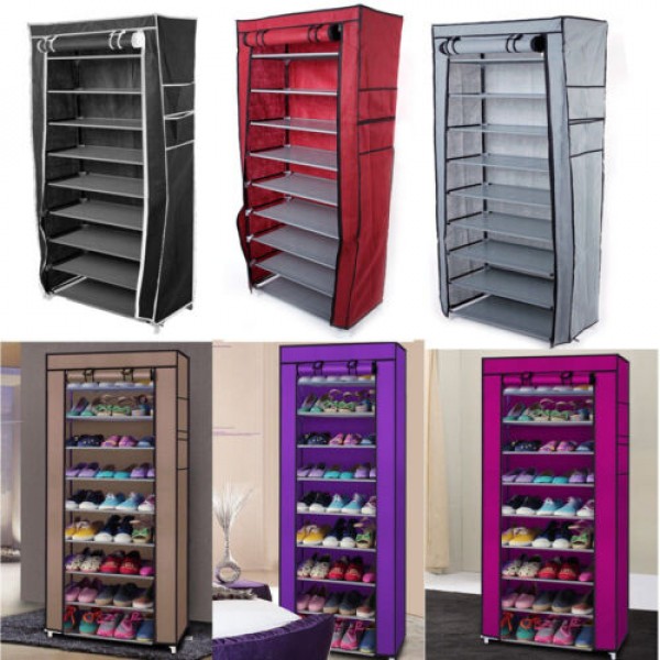 9 Layer Simple Dustproof Storage Shoe Cabinet Rack - Wine Red - Shop N Save