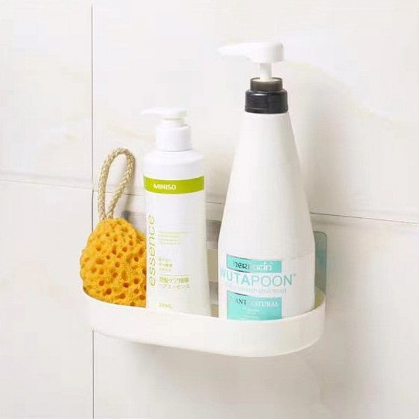 Adhesive Bathroom Plastic Long Storage Rack - White - Shop N Save