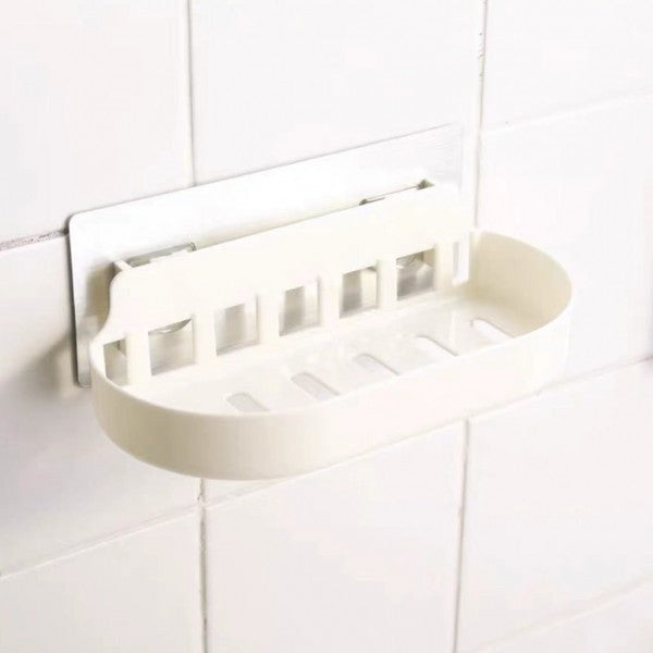 Adhesive Bathroom Plastic Long Storage Rack - White - Shop N Save