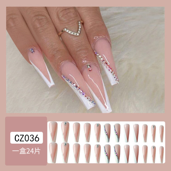 Stylish Crystals Patched Pointed Fake Nails Set - Multi Color