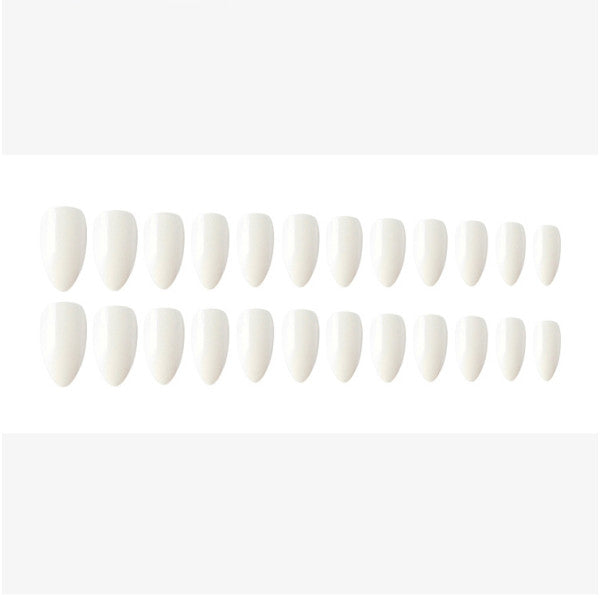 Glossy Pointed Party Adhesive Fake Nails - White