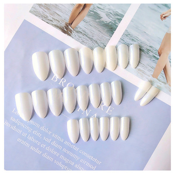 Glossy Pointed Party Adhesive Fake Nails - White