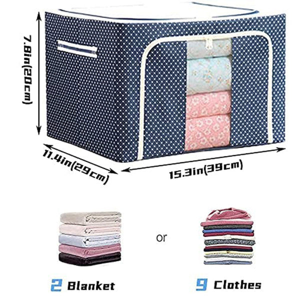 Polka Dots Zipper Closure Blanket Bedsheet Storage Pouch Bag - Dark Blue