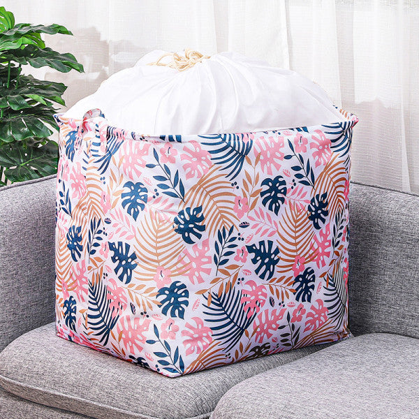 Large Capacity Foldable Drawstring Laundry Basket With Handle - Pink Multi Color