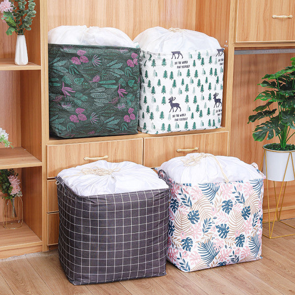 Large Capacity Foldable Drawstring Laundry Basket With Handle - White Multi Color