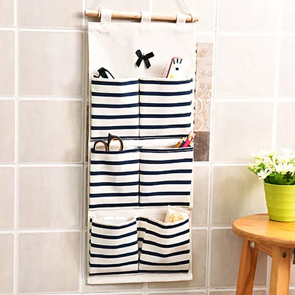 6 Pockets Wall Mounted Fabric Door Organizer Hanging Bag - Shop N Save