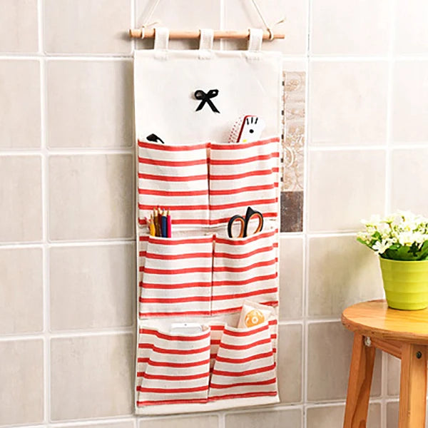 6 Pockets Wall Mounted Fabric Door Organizer Hanging Bag - Shop N Save