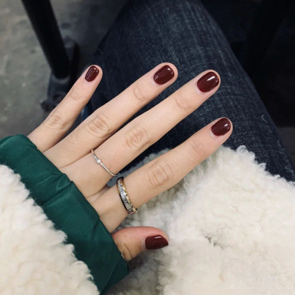 24 PCs Set Glossy Press On Nails Brown Short Fake Nails - Wine Red - Shop N Save