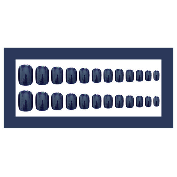 24 PCs Set Glossy Press On Nails Brown Short Fake Nails - Dark Blue - Shop N Save