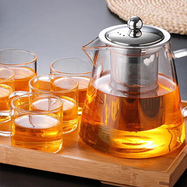 5 PCs Heat Resistant Stovetop Kettle With Cups - 550ML - Transparent - Shop N Save