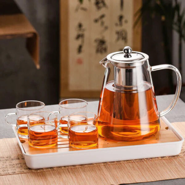 5 PCs Heat Resistant Stovetop Kettle With Cups - 550ML - Transparent - Shop N Save
