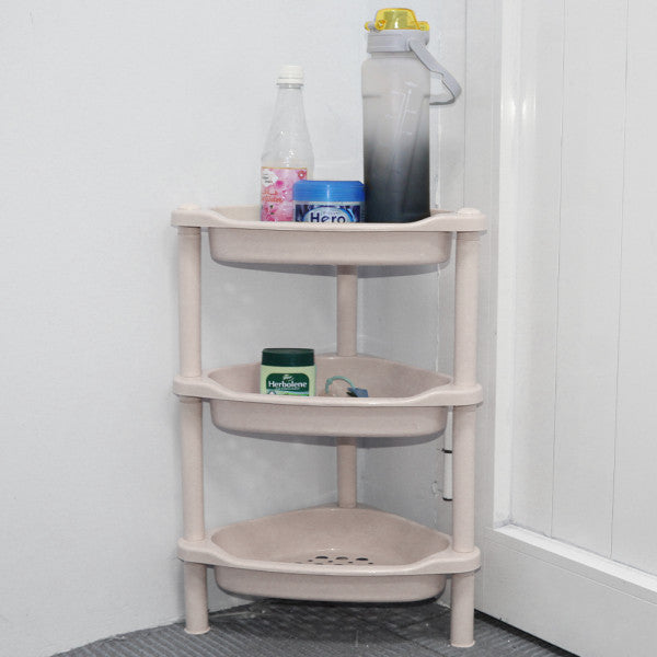 Three Layer Triangle Shaped Corner Rack - Beige - Shop N Save