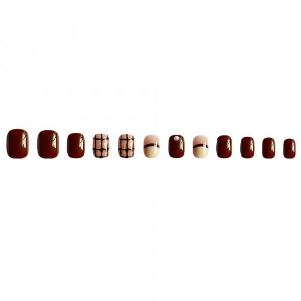 Geo Print Short Length Shiny Fake Nails 12 PCs Set - Multicolor