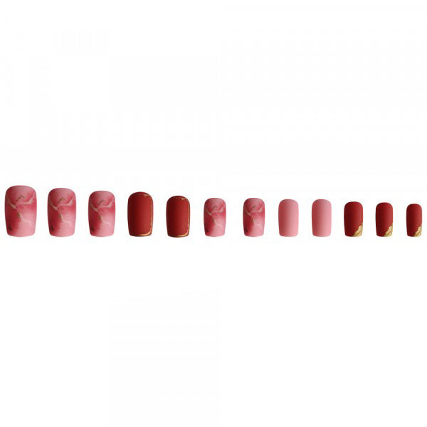 Multi Reddish Tone Medium Length 12 PCs Fake Nails Set - Red Multicolor - Shop N Save