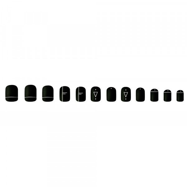 Geo Print Short Length Party 12 PCs Fake Nails Set - Black