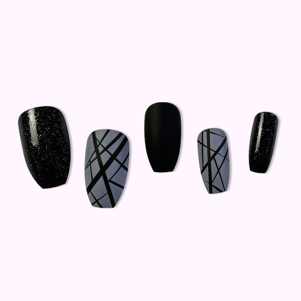 Pointed Printed Two Tone Contrast 12 PCs Fake Nails Set - MULTI COLOR - Shop N Save