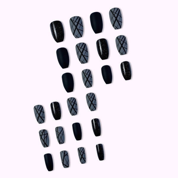 Pointed Printed Two Tone Contrast 12 PCs Fake Nails Set - MULTI COLOR - Shop N Save