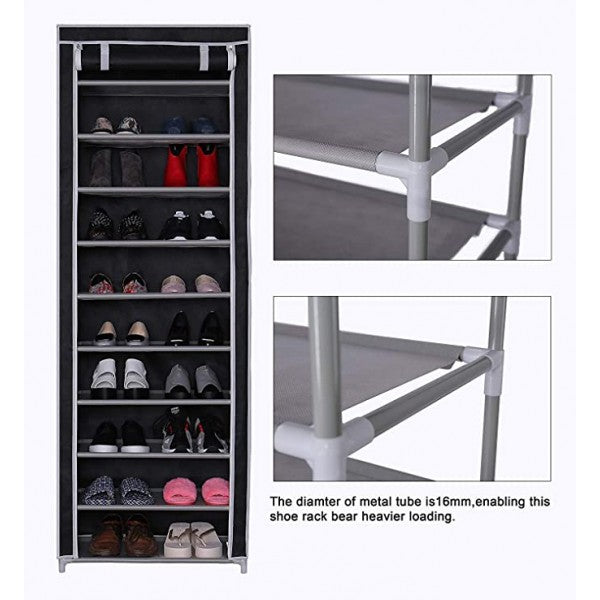 9 Layer Simple Dustproof Storage Shoe Cabinet Rack - Wine Red - Shop N Save