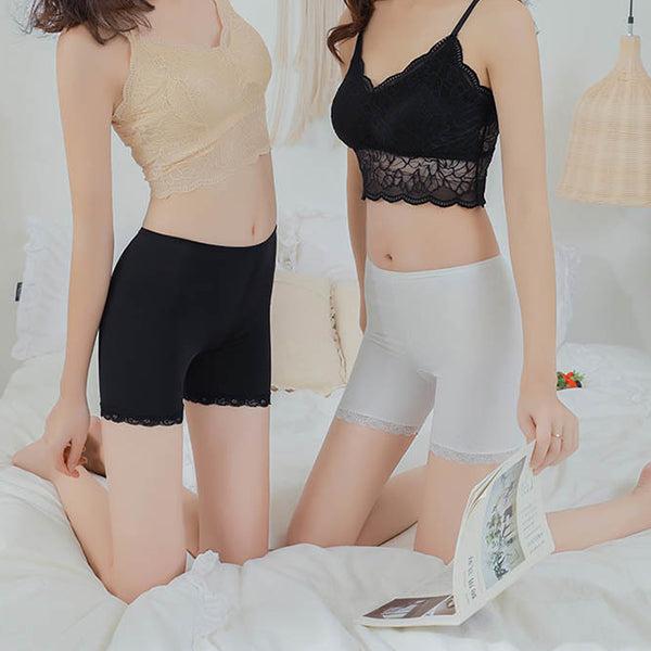 Lace Patched Solid Color Women Boxer Underwear - Black