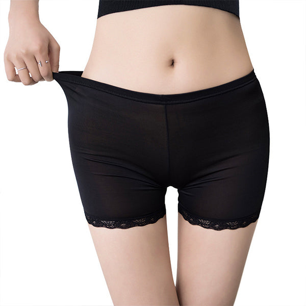 Lace Patched Solid Color Women Boxer Underwear - Black