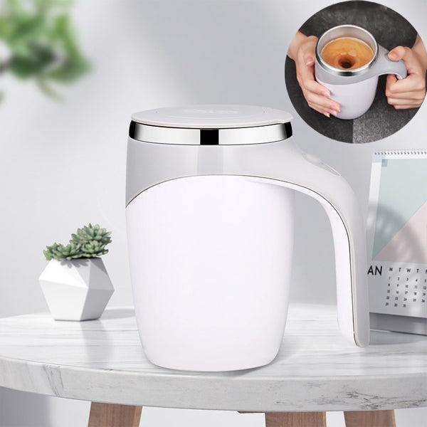 Stainless Steel Coffee Mixing Automatic Stirring Cup - White
