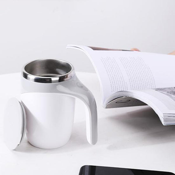 Stainless Steel Coffee Mixing Automatic Stirring Cup - White