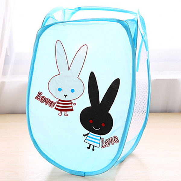 Mesh Cute Rabbit Printed Colorful Laundry Basket - Blue