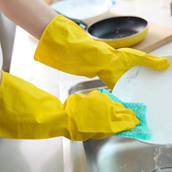 Multipurpose Dish Washing Cleaning Latex Rubber Long Gloves - Yellow