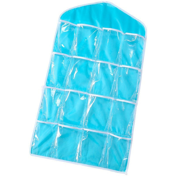 Multi Pockets Wardrobe Hanging Storage Fabric Rack - Blue