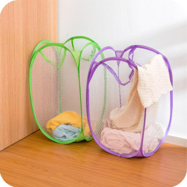 Foldable Mesh Dirty Clothes Laundry Storage Small Basket - Purple