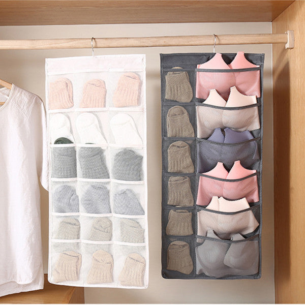 Multi Pockets Wardrobe Hanging Storage Fabric Rack - Purple