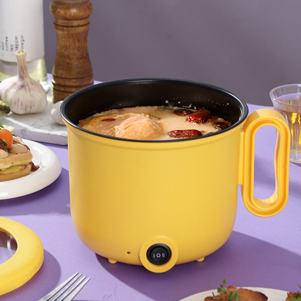 Food Cooking Pot With Lid Noodles Egg Boiler Multifunctional Hotpot Direct Power Mini Cooker - 1.5L - Yellow