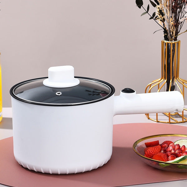 Non-Stick White Electric Hotpot 450W Multifunctional Direct Power Cooker For Noodles Egg Steam With Handle - 18cm - Shop N Save