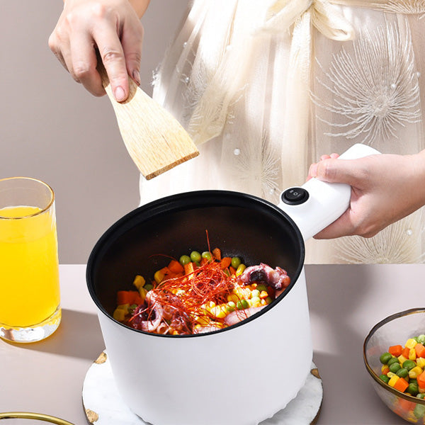 Non-Stick White Electric Hotpot 450W Multifunctional Direct Power Cooker For Noodles Egg Steam With Handle - 18cm - Shop N Save